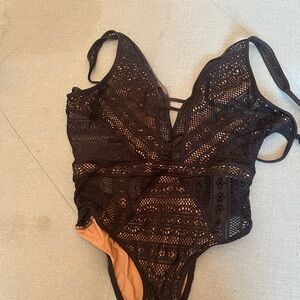 BECCA Black One Piece Swimsuit with Lace Detailing